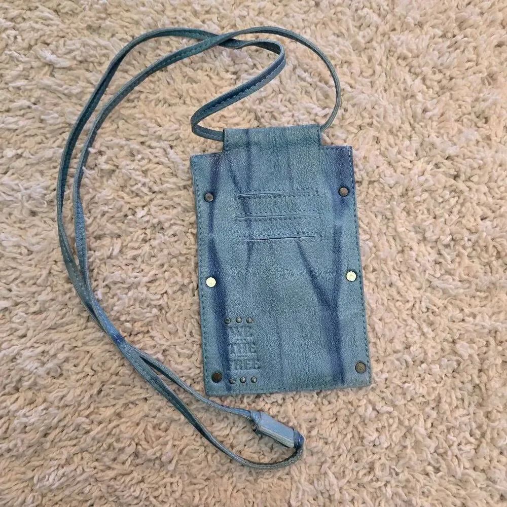Free People We The Free Blue Leather Acid Washed Downtown Lanyard Cross Body